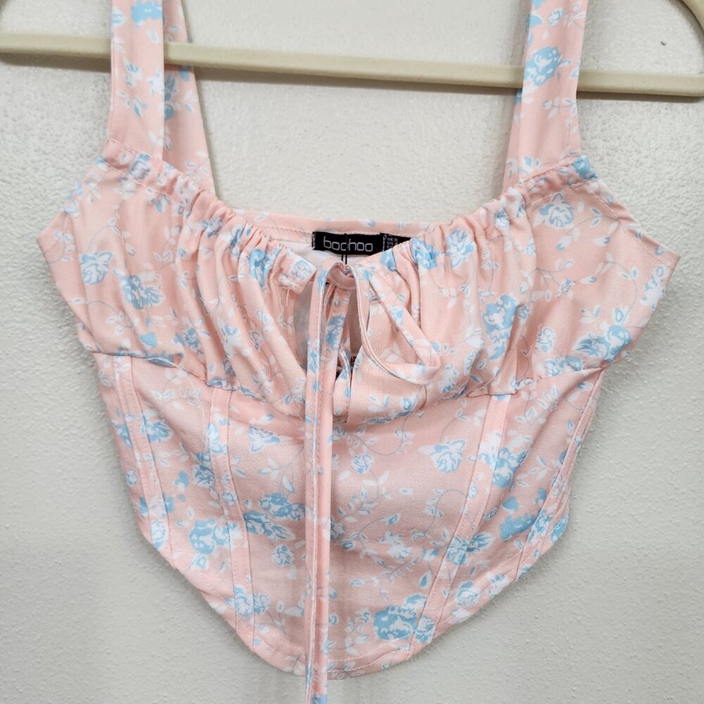 NWT Boohoo Ditsy Floral Cropped Corset Sz 4
